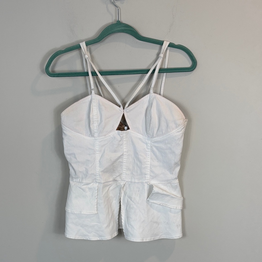 Fashion Star Macy’s Rave White Strappy Peplum corset Top women size 10
